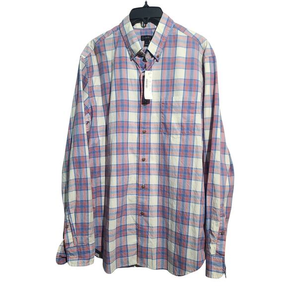 J. Crew Cream Plaid Red Blue Button Shirt Size Large NWT - Picture 2 of 6